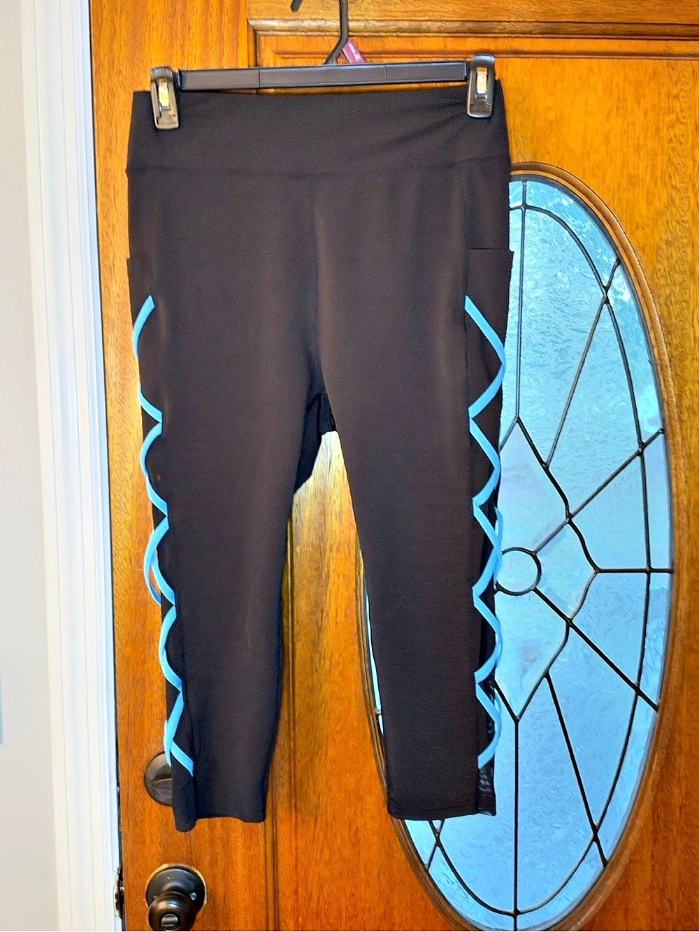 POP FIT Dial Up Leggings Black & Blue Size XL